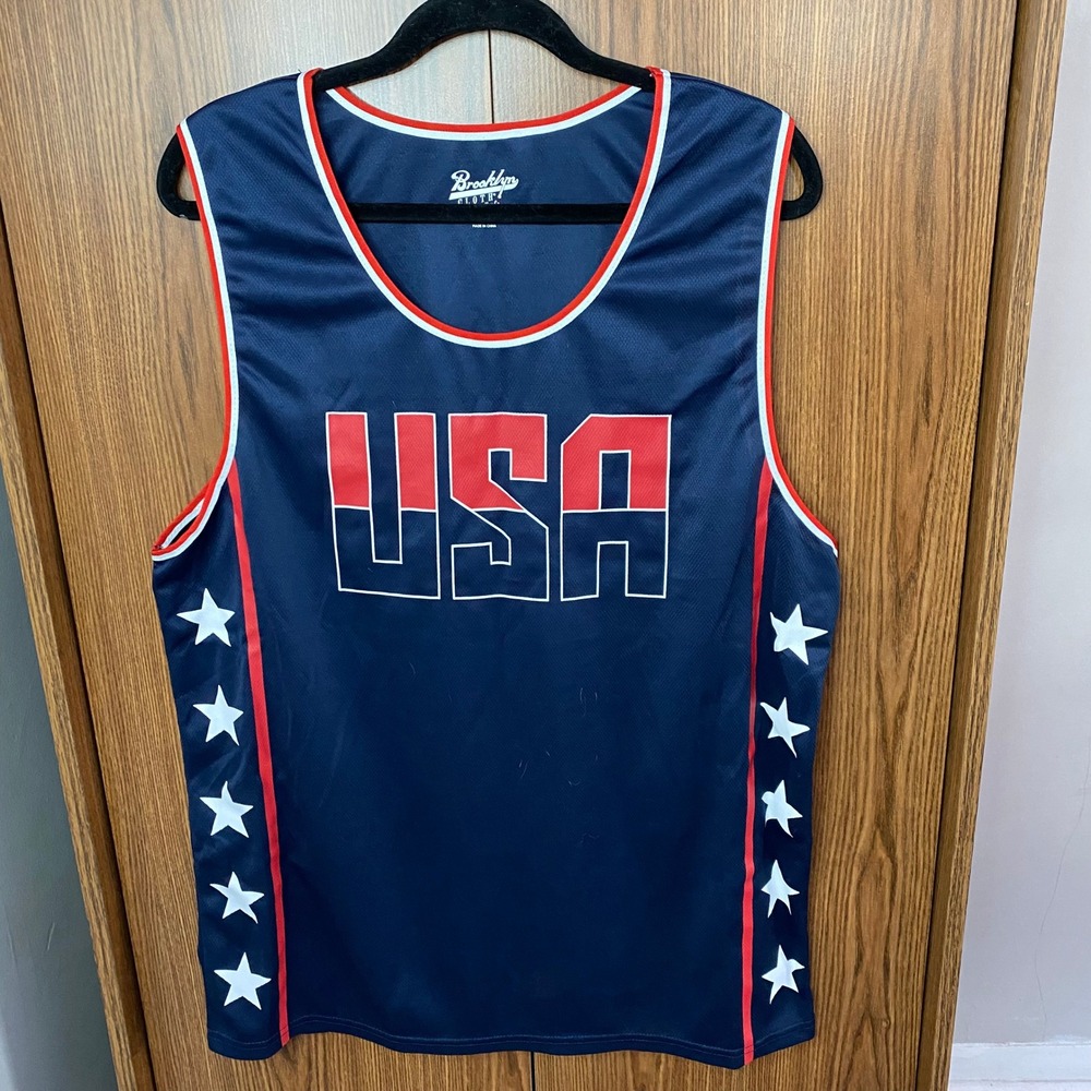Brooklyn Cloth USA Basketball‎ Jersey Mens XL Navy Blue Stars Stripes Mesh